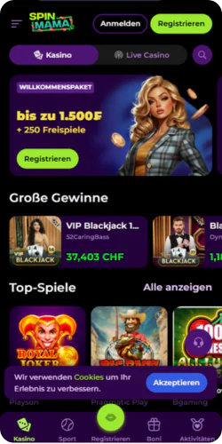 Spinmama casino Hauptbildschirm